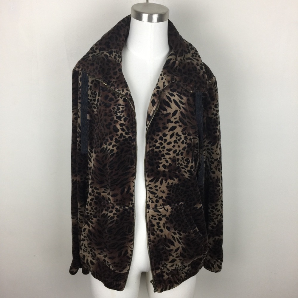 ELLEN TRACY ACTIVE Animal Print Velour Zipper Track Jacket LARGE - Picture 5 of 11